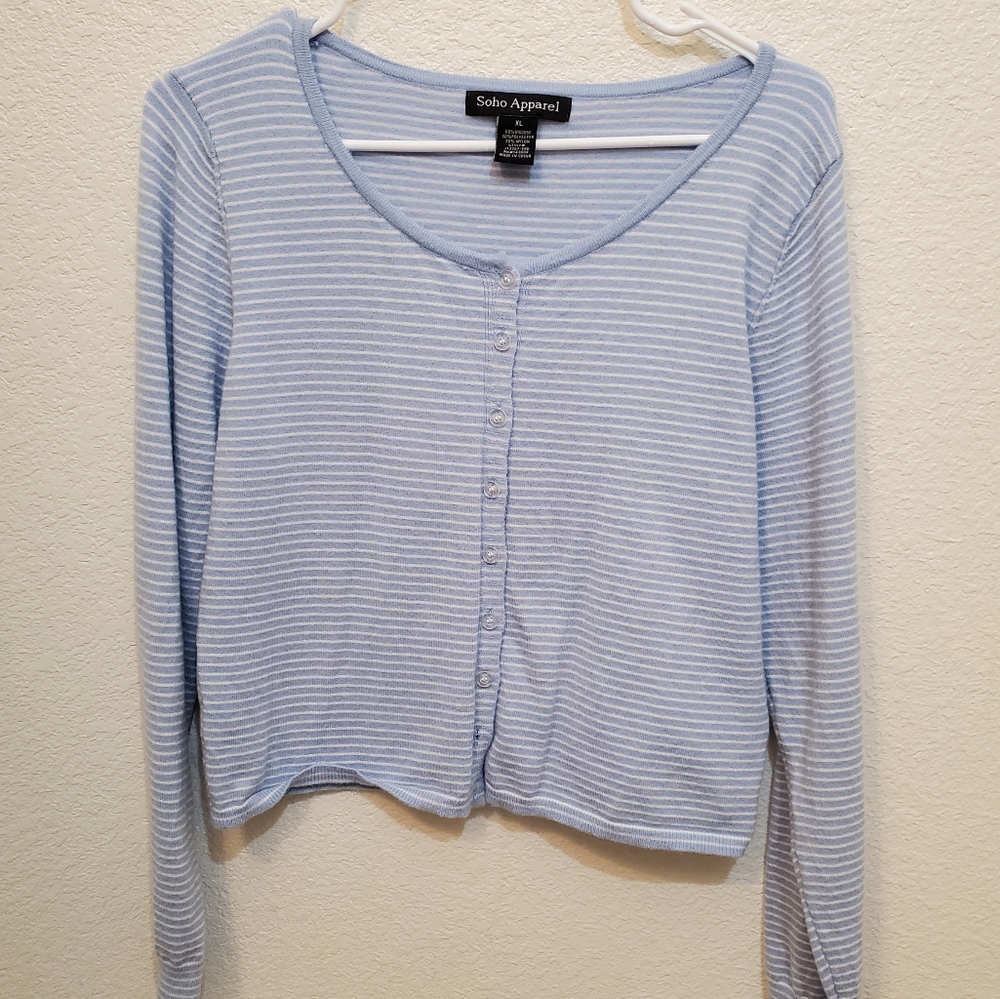 Blue Button-Up Crop Long Sleeve